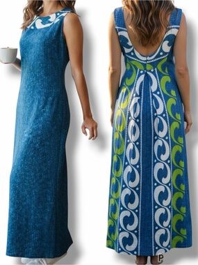 Malihini Vintage Stunning Hawaiian Maxi Dress Barkcloth Size Small